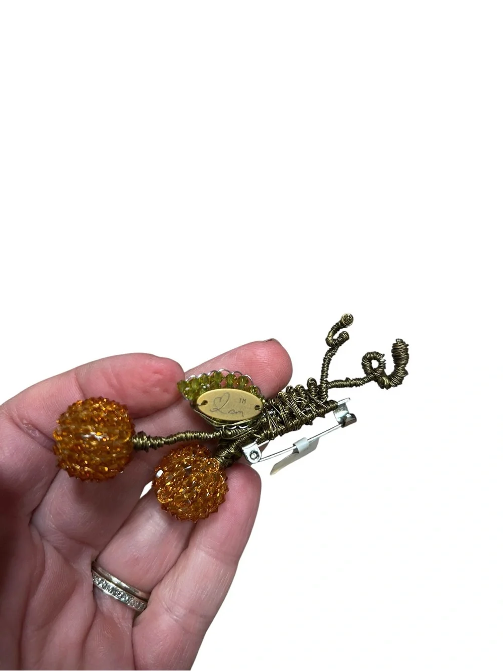 NWT Mindy Lam beaded fruit brooch pin cherry oranges peaches statement